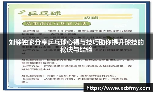 刘静独家分享乒乓球心得与技巧助你提升球技的秘诀与经验